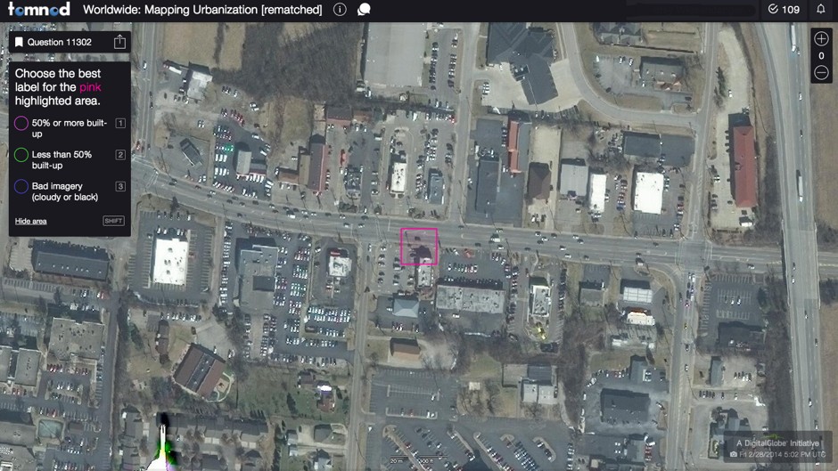 Would you say the area in the pink box is more or less than 50 percent built up?