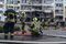 Emergency services at the site of a Russian attack in Kyiv on July 21.