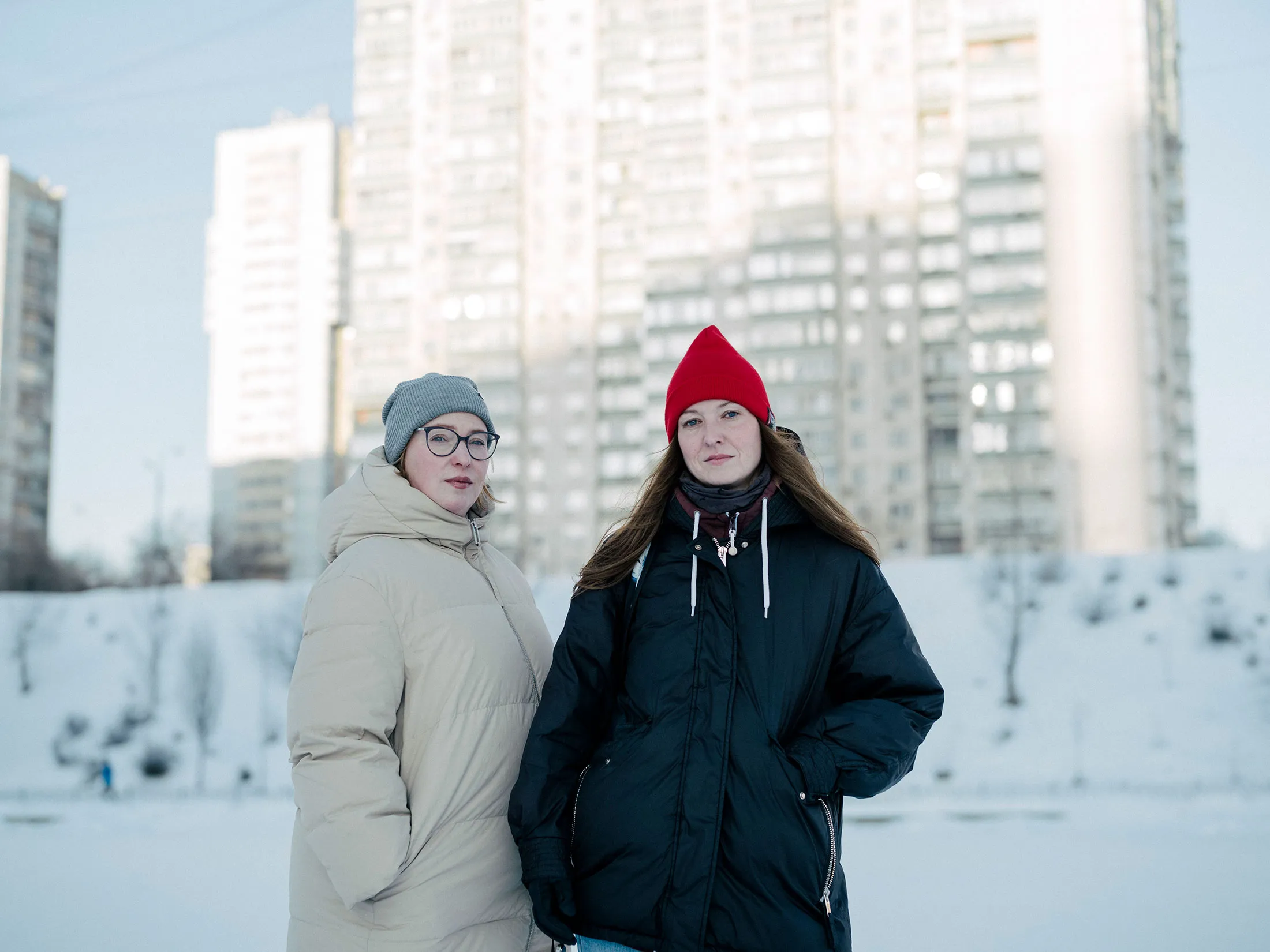 Viktoriya and Julia Shelanova on a frozen lake in Moscow.