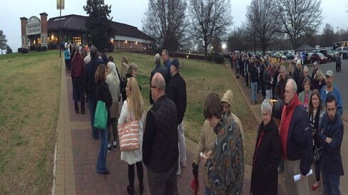 A crowd waits in line to attend a Donald Trump campaign rally in Rock Hill, South Carolina, on Jan. 8, 2016.