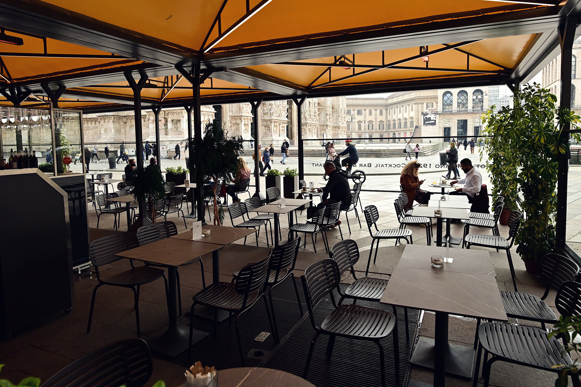 A near-empty restaurant in piazza del Duomo, Milan, Italy, on Oct. 20.