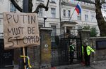 A placard outside the Russian embassy in London on Feb. 28. 