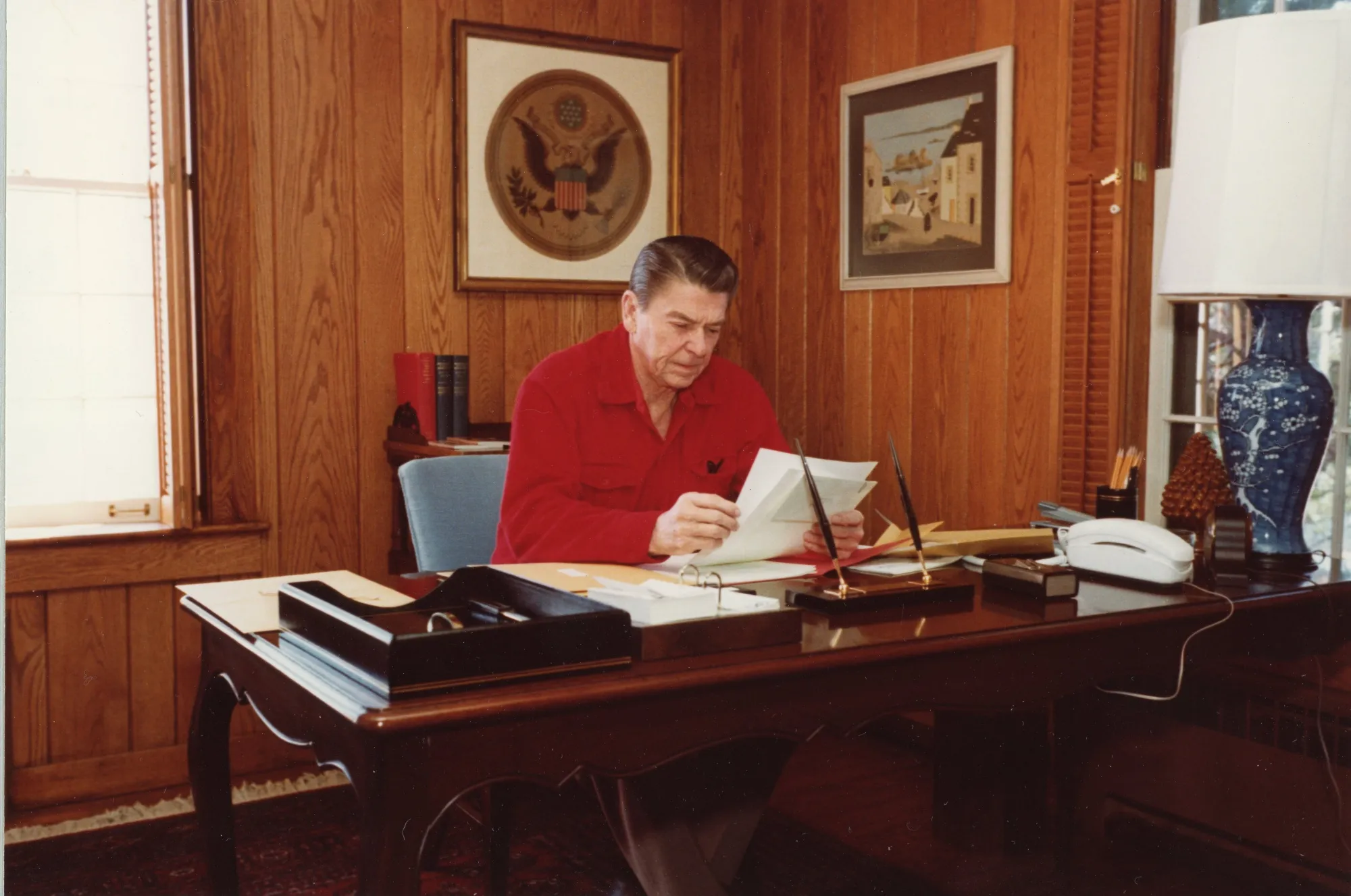 US President Ronald Reagan at Camp David,&nbsp;Maryland in 1981.
