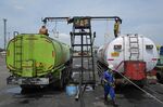Palm oil loaded into trucks at Tanjung Priok Port in Jakarta on April. 26.