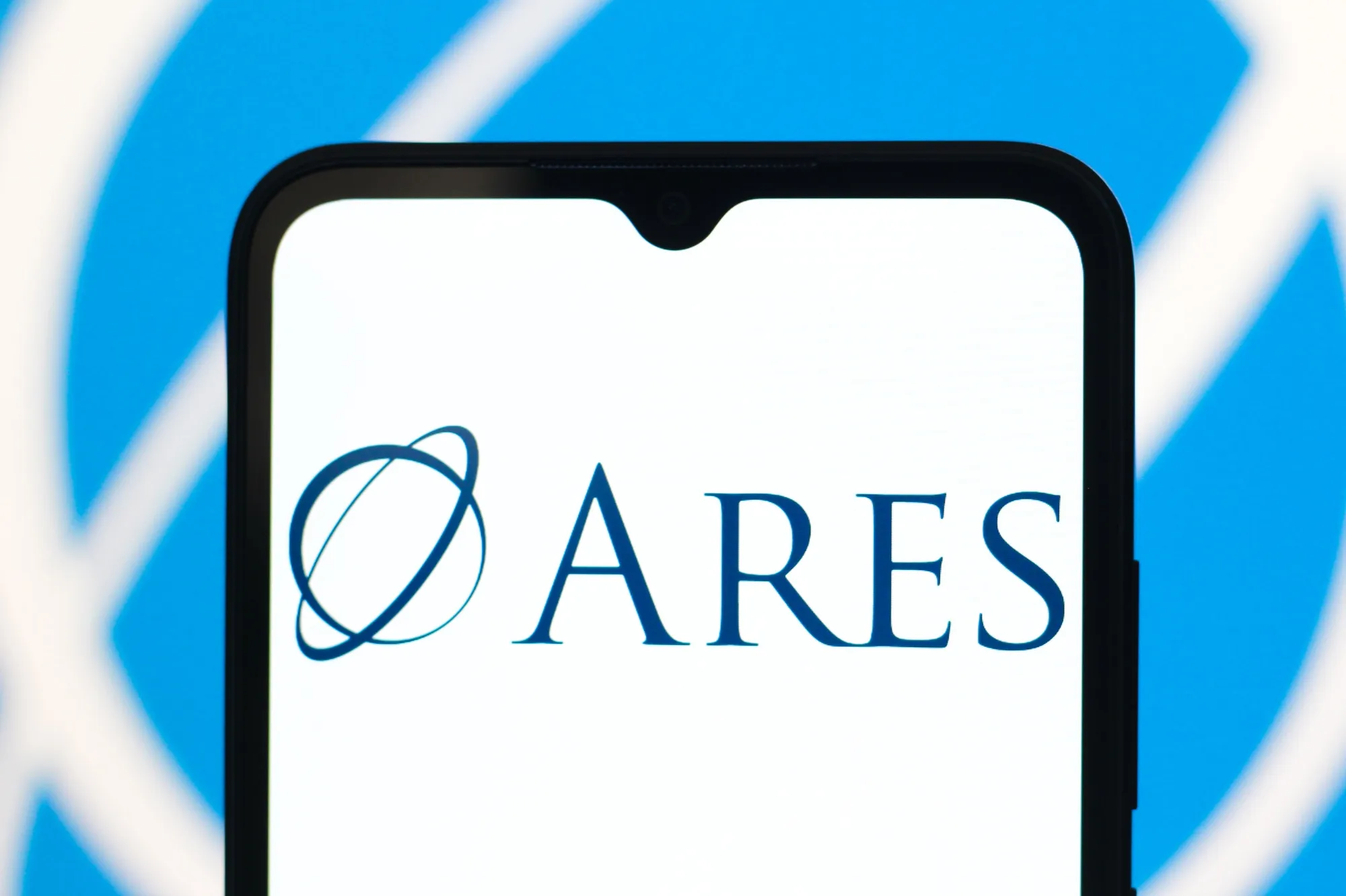 The Ares Management Corporation logo arranged on a smartphone screen.