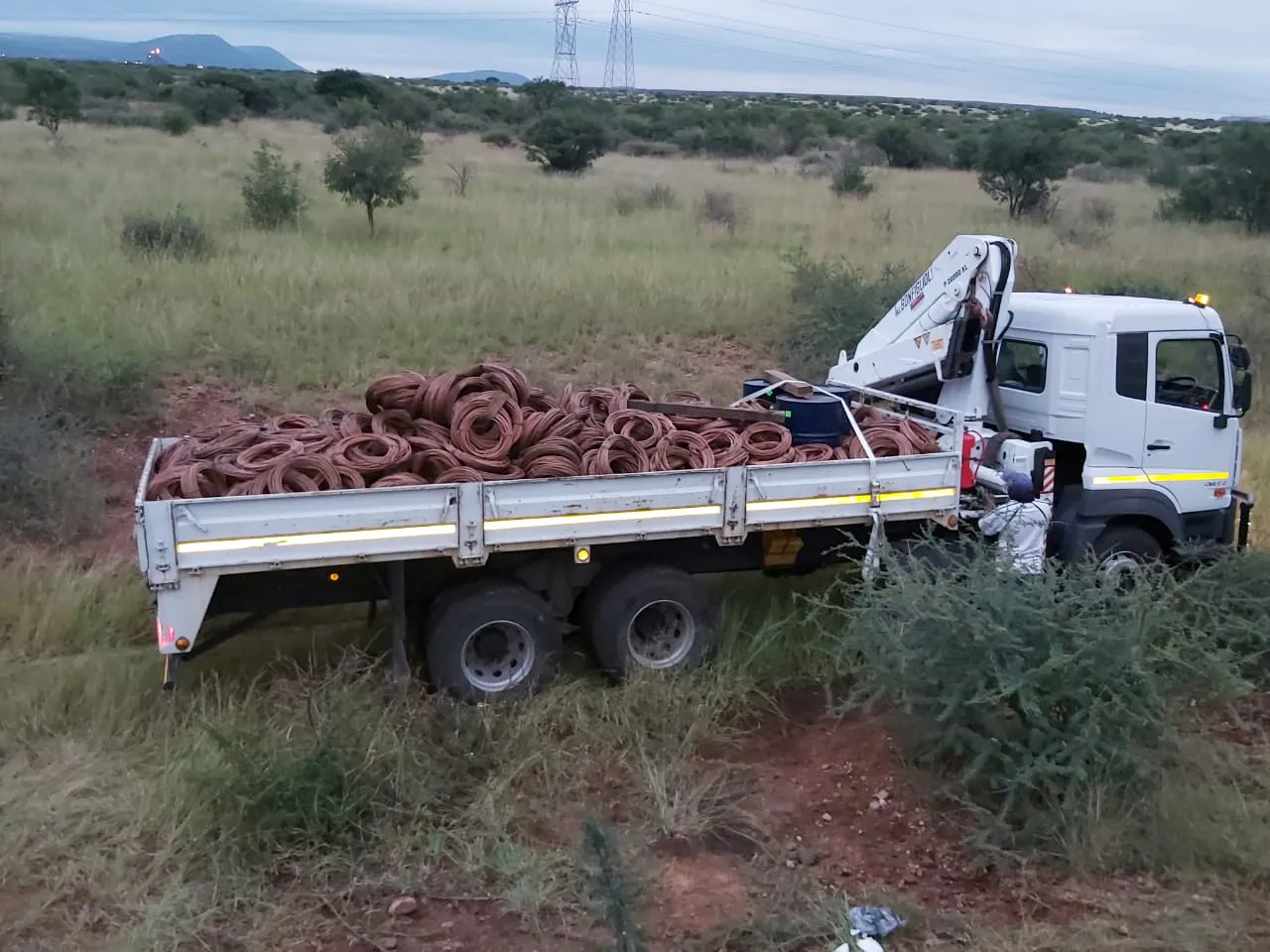 About 10 tons of copper cable recovered after illegal miners exited from underground tunnels in&nbsp;South Africa.