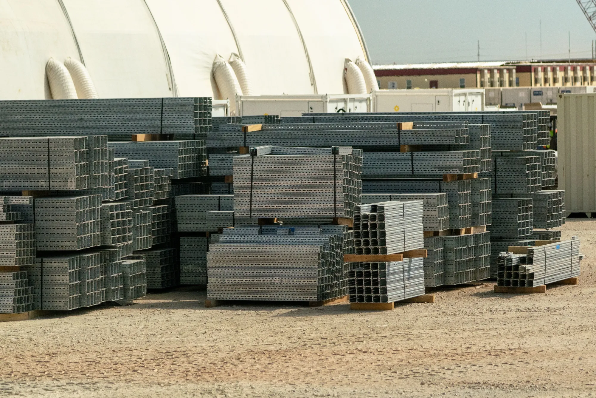 Stacks of steel during a media tour of the Stargate AI data center in Abilene, Texas, US.