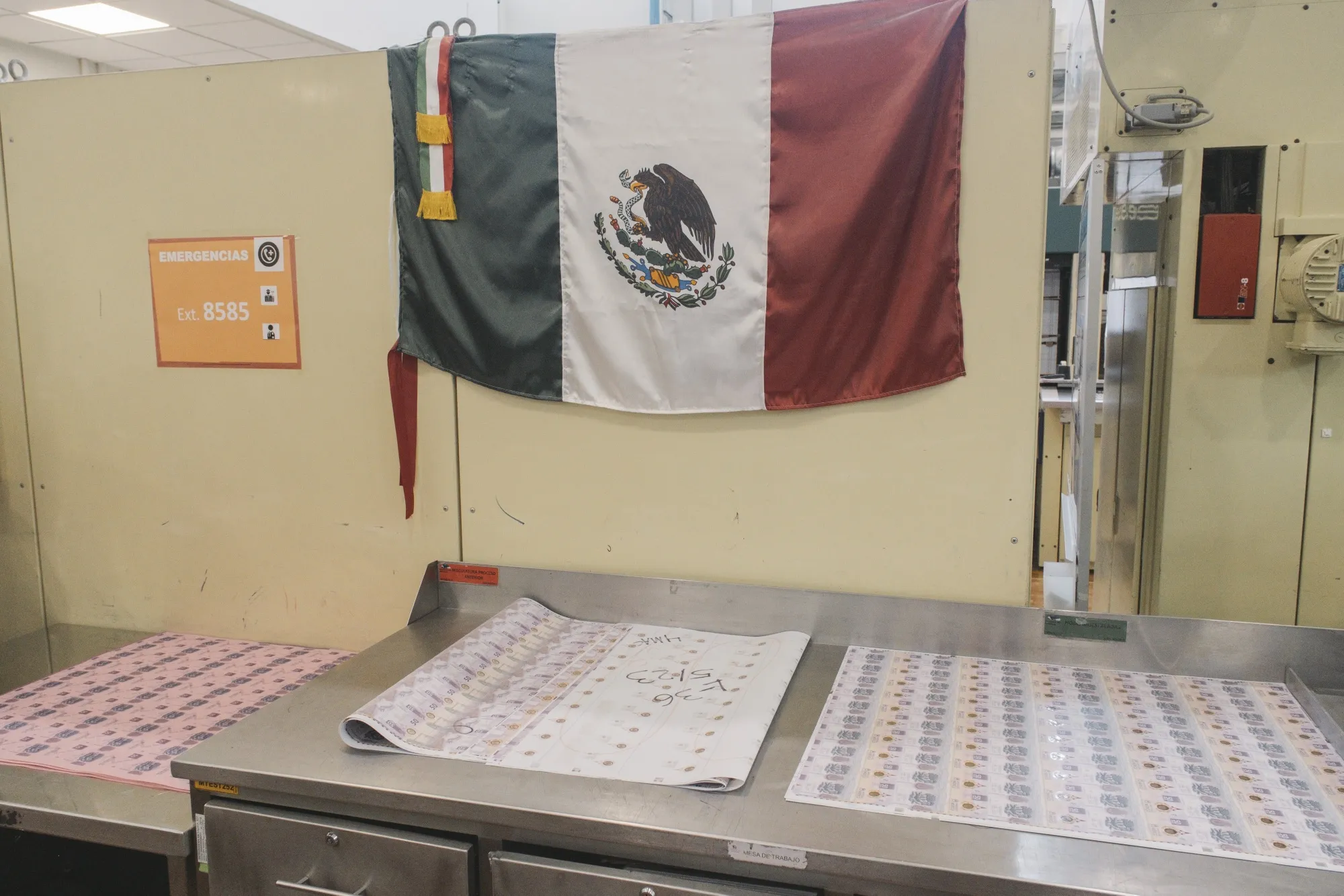 A sheet of Mexican 50 peso banknotes at the Bank of Mexico&nbsp;printing facility.