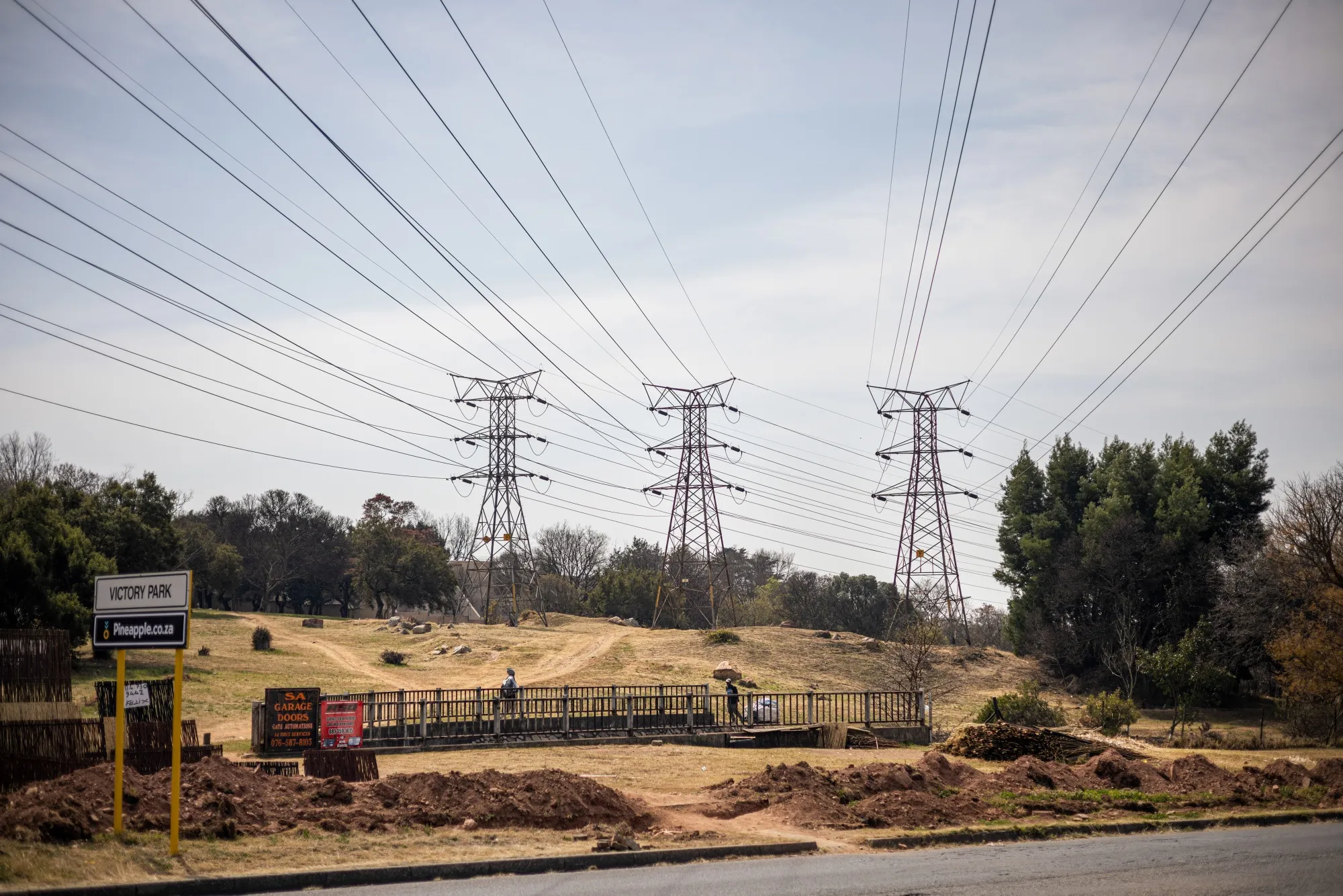 High voltage electricity transmission towers in Johannesburg, South Africa.