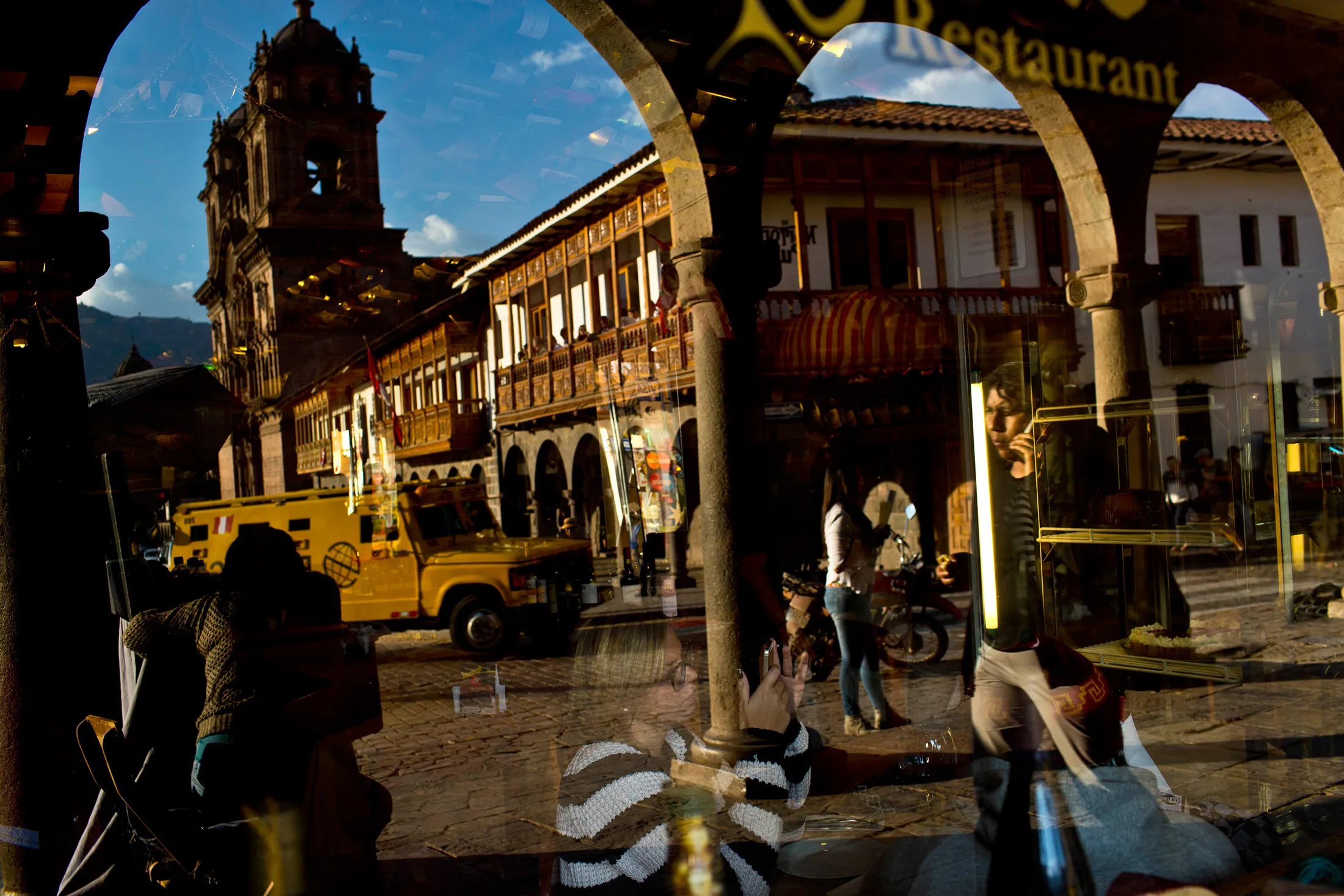 The window of a restaurant in Cuzco, Peru, on July 30, 2015.
