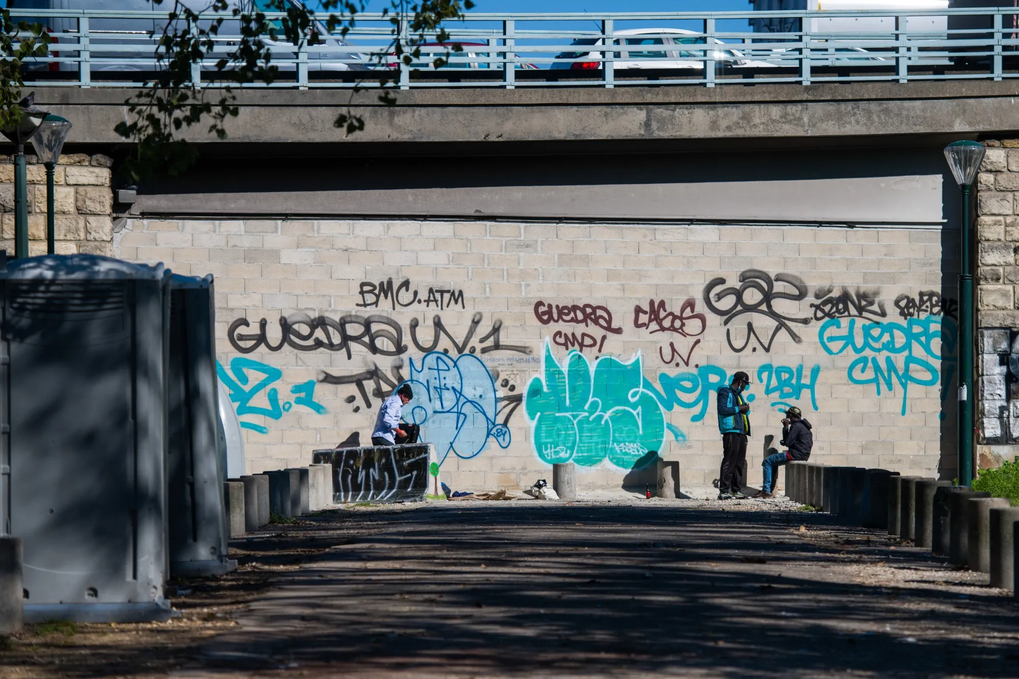 A cinder block wall sealing off a tunnel that links the 19th arrondissement of the French capital to Pantin, in Seine Saint Denis, in Paris, France, on Friday, Oct. 8, 2021.