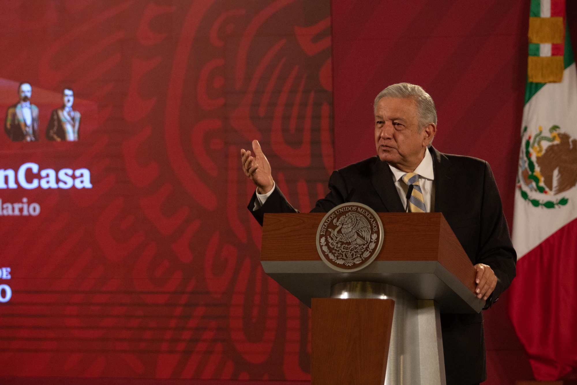 Andres Manuel Lopez Obrador&nbsp;speaks during a news conference at the National Palace on&nbsp;Sept. 17.