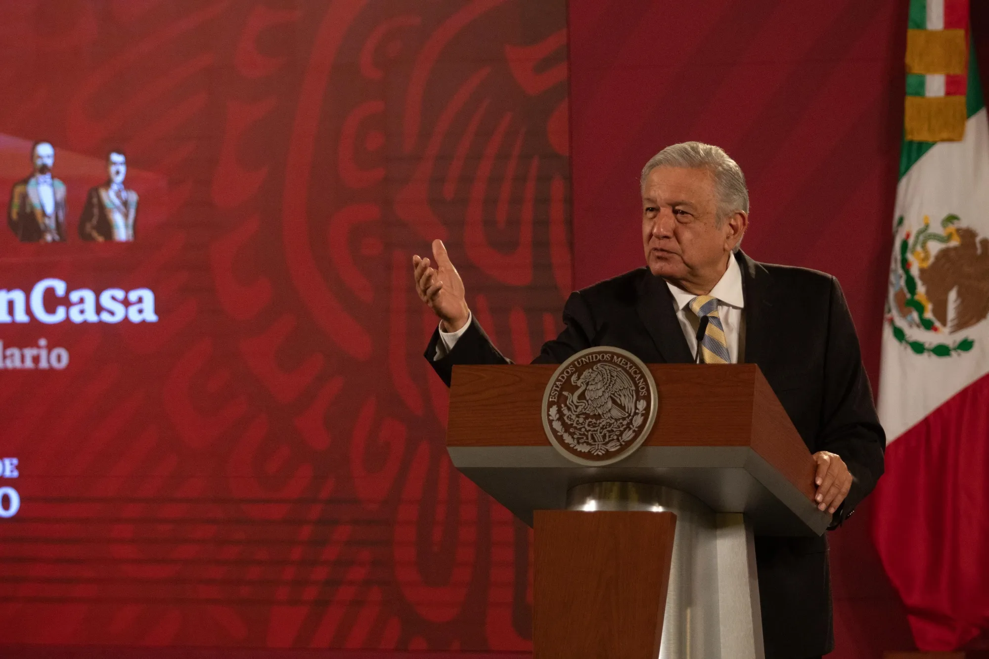 Andres Manuel Lopez Obrador&nbsp;speaks during a news conference at the National Palace on&nbsp;Sept. 17.