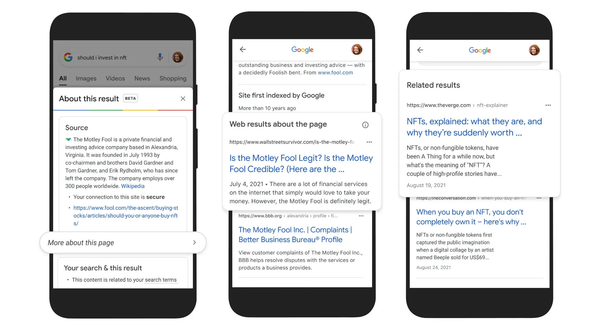 Google search-engine results with added details and context. 
