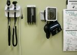 Medical devices hang on a wall at a health center in Greenbelt, Maryland.

