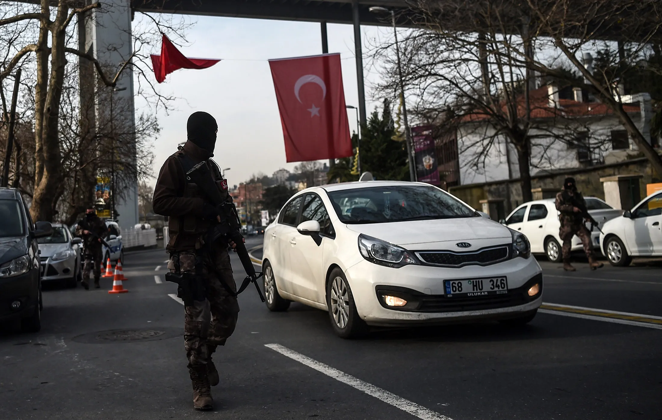 A Turkish special force police officer walks in front of the Reina nightclub in Istanbul, on Jan. 4.
