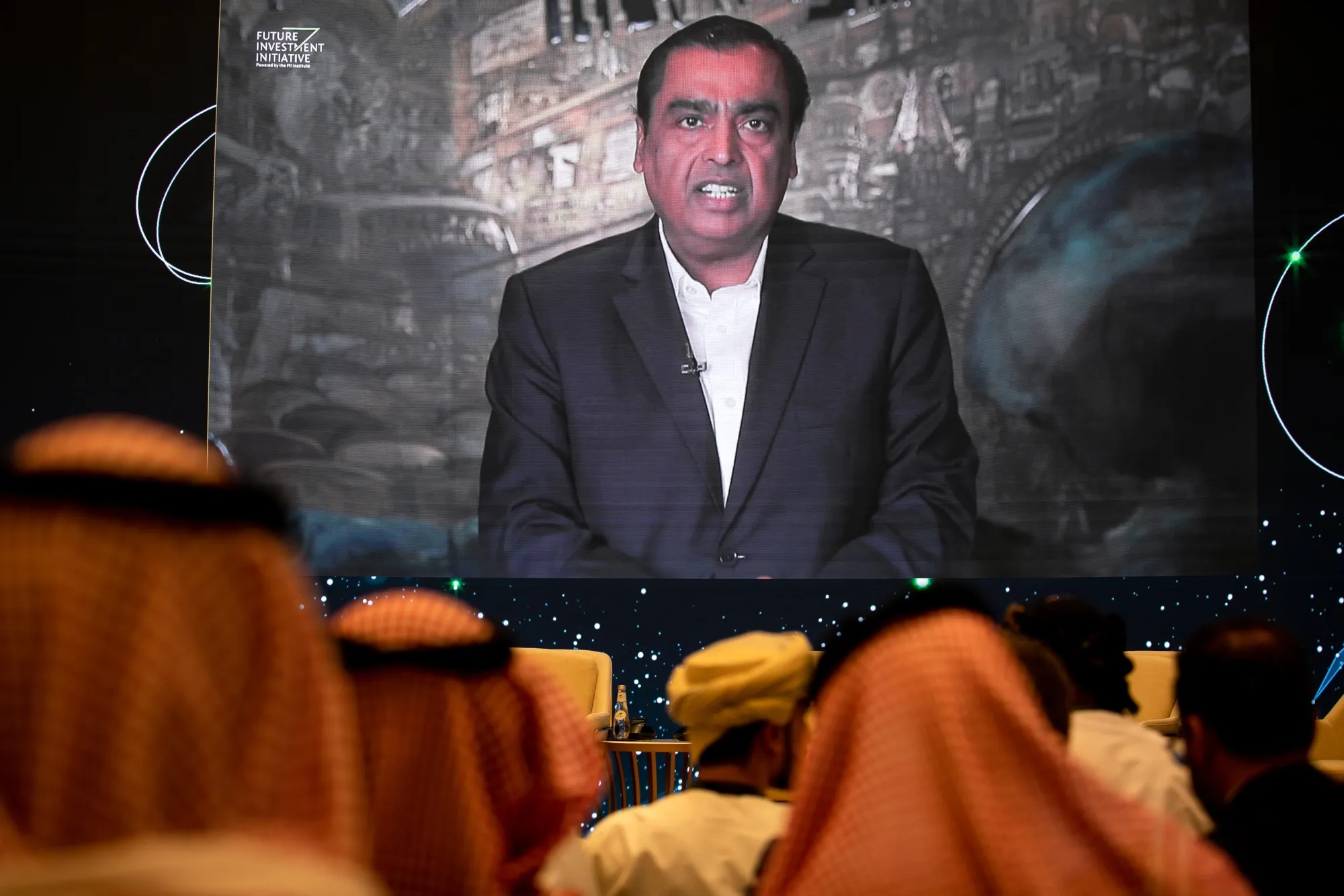 Mukesh Ambani speaks at a conference in Riyadh in&nbsp;2022.
