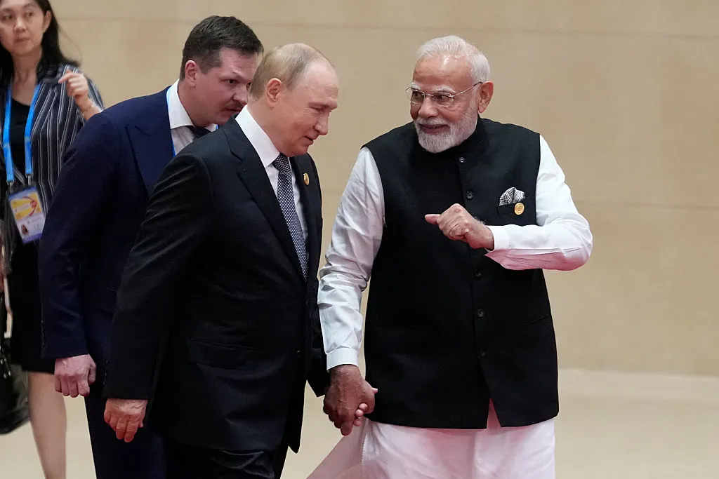 Narendra Modi with Vladimir Putin&nbsp;in Tianjin, China, earlier this month.&nbsp;