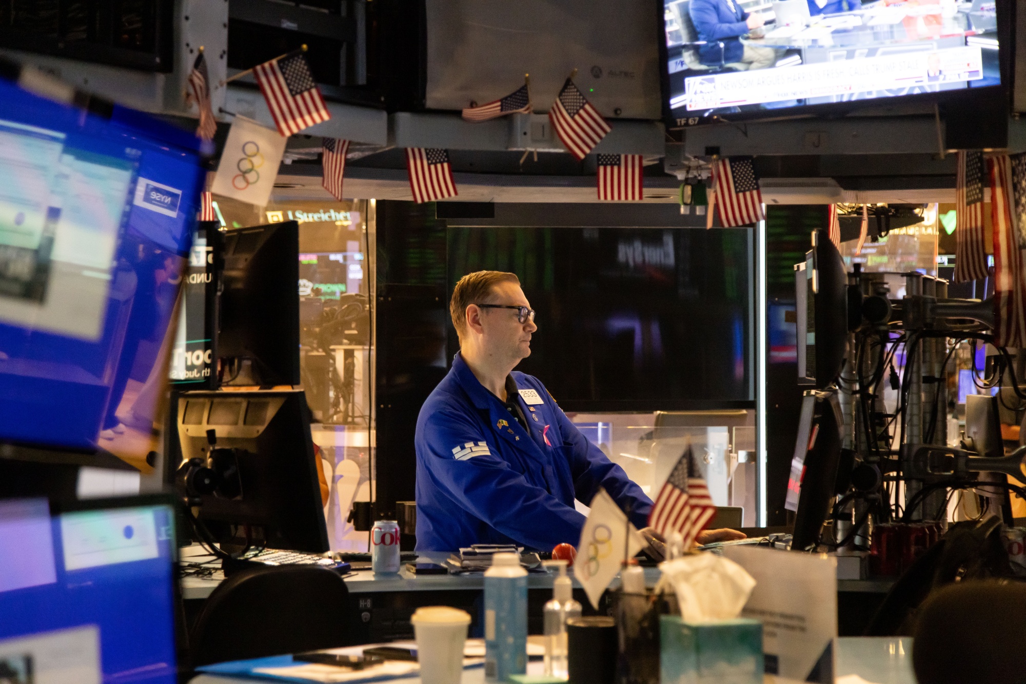 A trader works on the floor of the New York Stock Exchange (NYSE) in New York, US. 