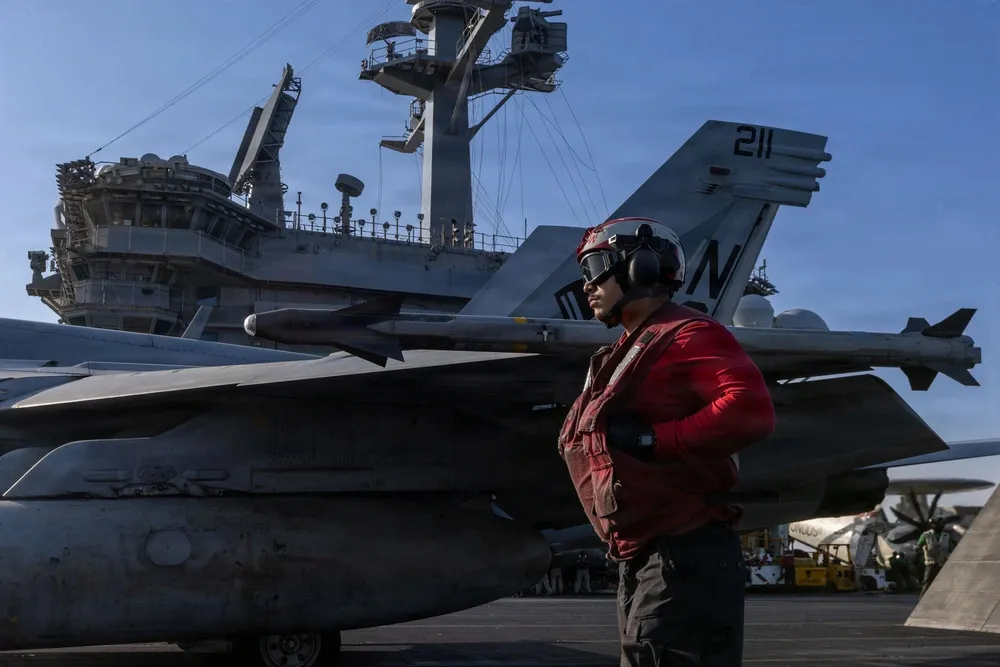An F/A-18E Super Hornet prepares to launch from USS Abraham Lincoln on March 2.