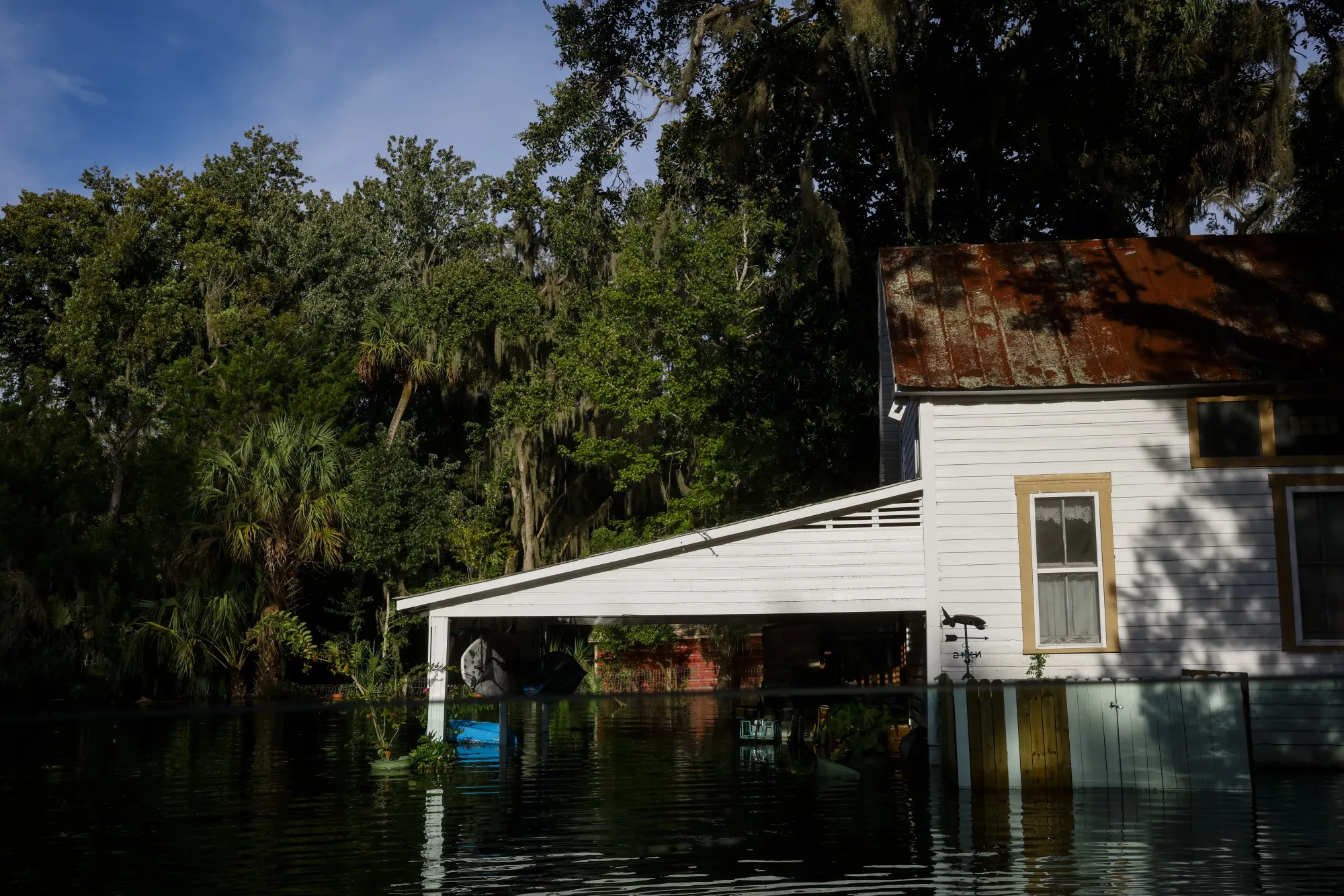 A house partially submerged in floodwaters after Hurricane Idalia made landfall in Cristal River, Florida, on Aug. 30, 2023.&nbsp;