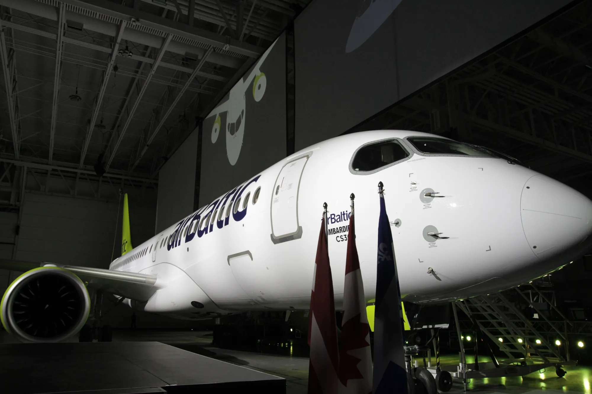 The Bombardier CS300 jet aircraft.