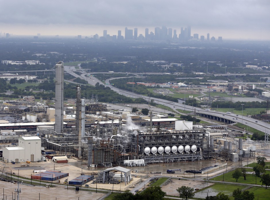 The Flint Hills Resources oil refinery with downtown Houston in the background