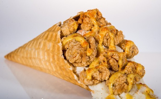 Houston's chicken and waffle (and mashed potatoes) cone is one of the more conservative items coming to MLB stadiums this season.
