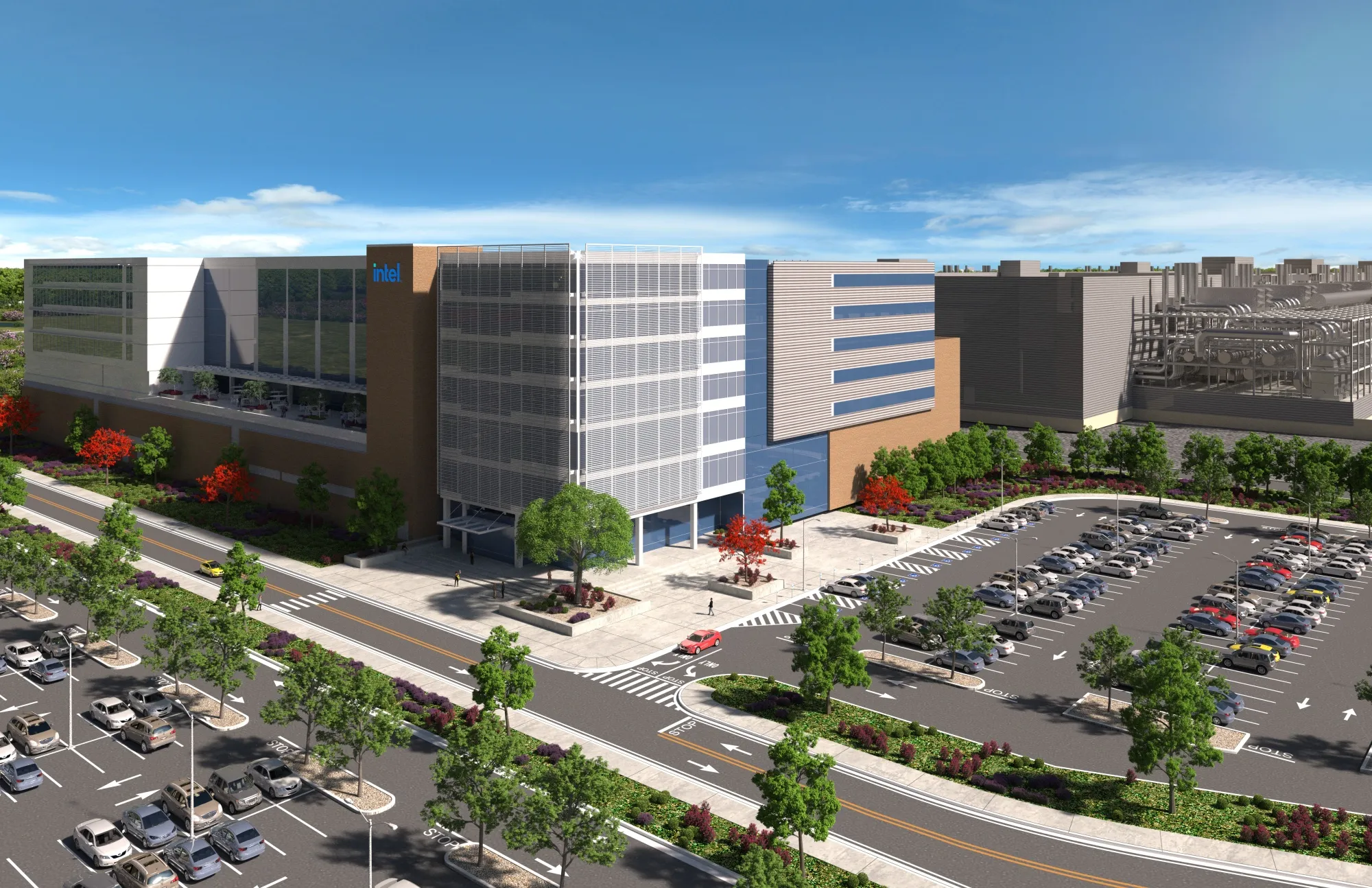 A rendering shows early plans for two Intel processor factories in Licking County, Ohio.