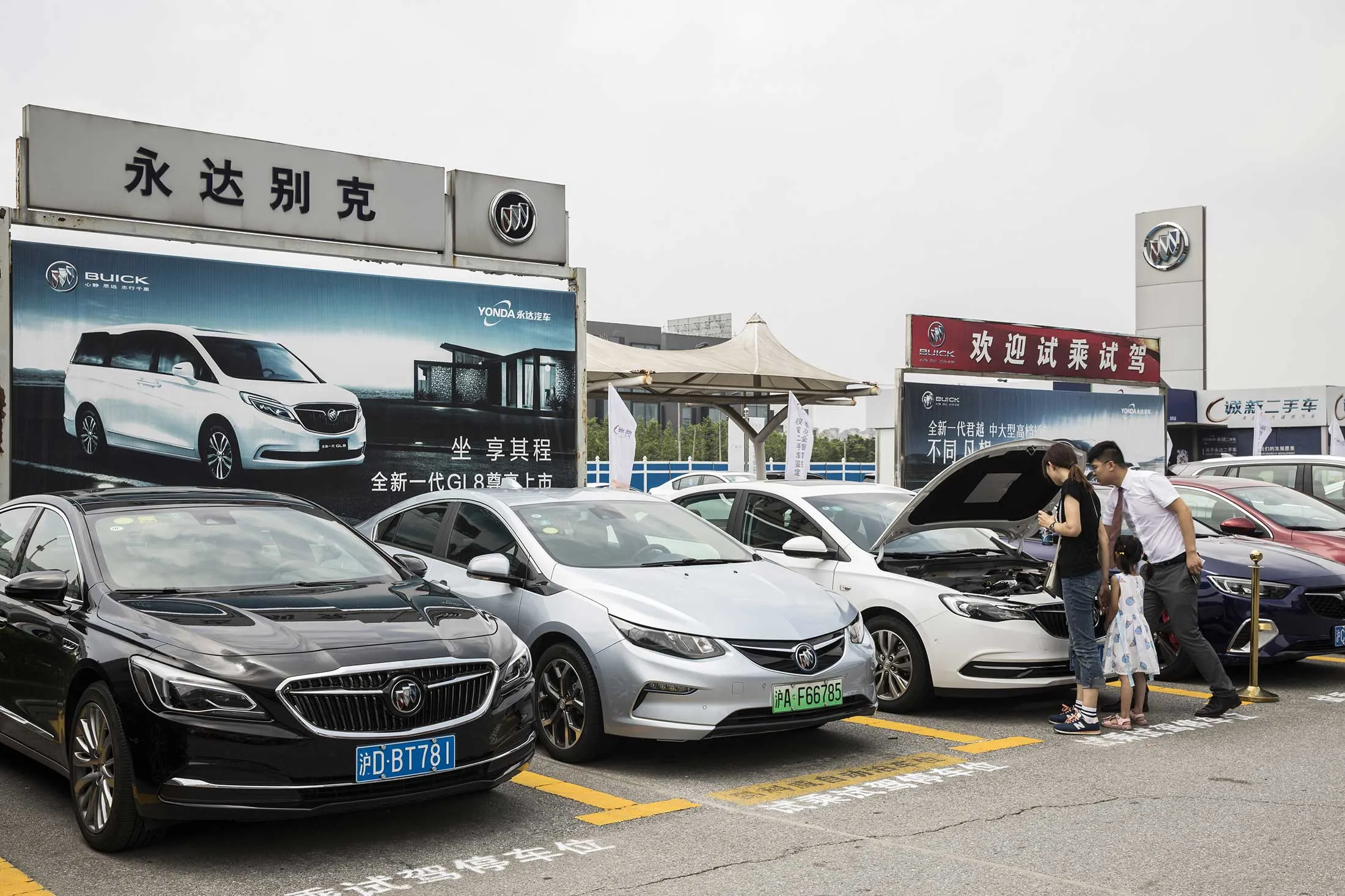 Buick vehicles from General Motors Co. at a car dealership in Shanghai on July 8, 2018.