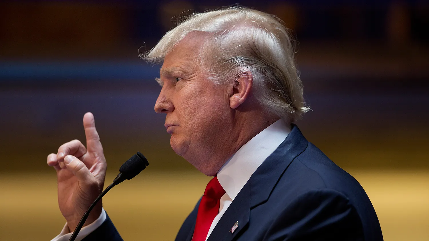 Donald Trump announces his candidacy for president during a rally at his Trump Tower on Fifth Avenue in Manhattan, New York, on Tuesday June 16, 2015. Mr. Trump also announced the release of a financial statement that he says denotes a personal net worth of over 8 billion dollars.
