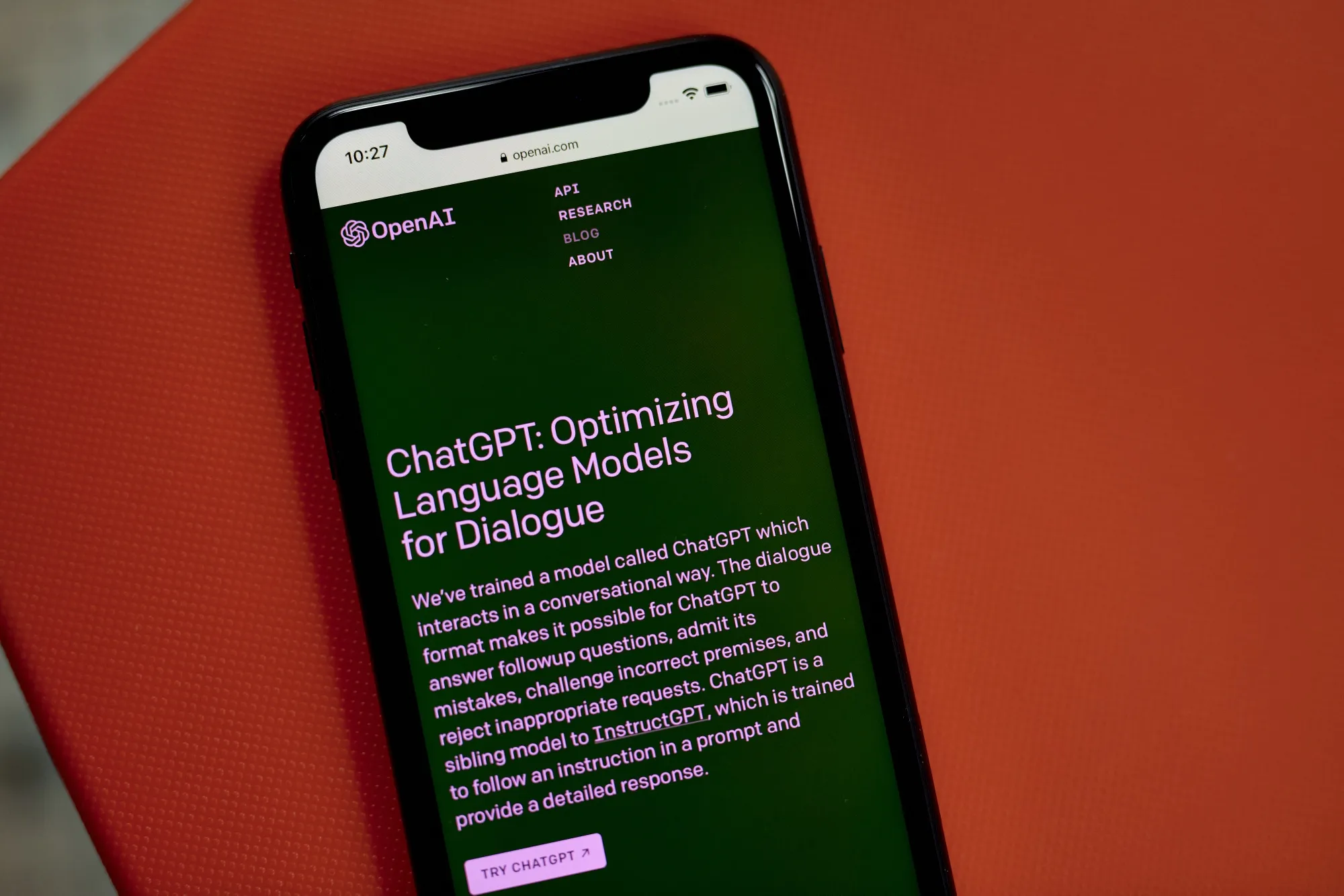The OpenAI website ChatGPT.