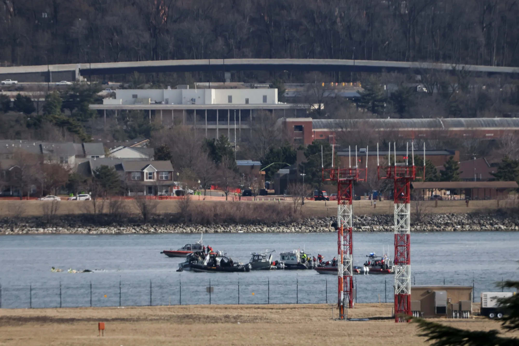 Emergency crews respond to the crash site along the Potomac River on Jan. 30.