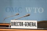 A picture taken on July 23, 2020 shows the empty seat and desk of the World Trade Organization (WTO) director-general prior to a general council in Geneva. - The World Trade Organization's exiting chief acknowledged on July 23, 2020 that the body was facing &quot;tremendous pressure&quot;, but insisted that a &quot;big bang&quot; reform was not the way ahead. (Photo by Fabrice COFFRINI / AFP) (Photo by FABRICE COFFRINI/AFP via Getty Images)