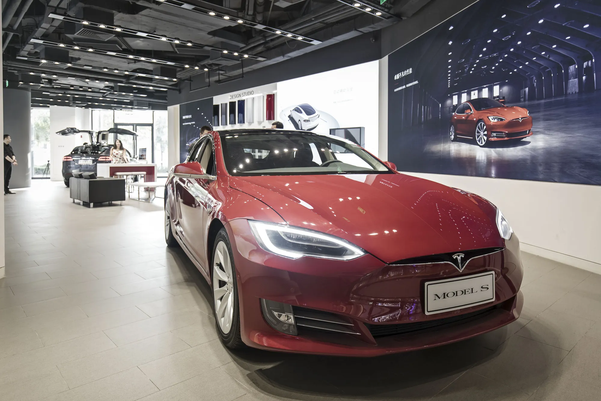 A Tesla&nbsp;Model S at the Shanghai showroom.