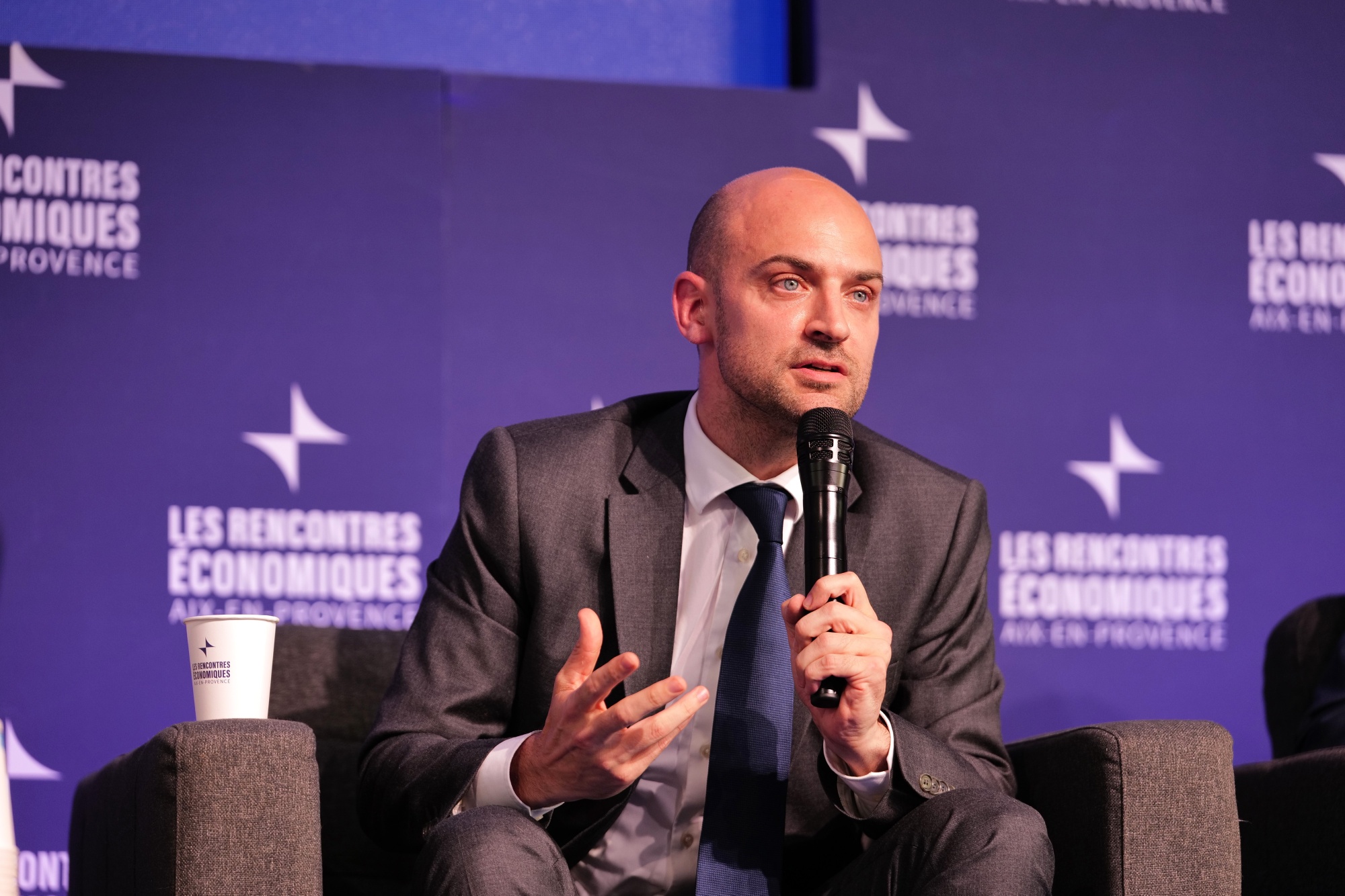 Jean-Noel Barrot, France's foreign minister, at the Les Rencontres Economiques economic conference in Aix-en-Provence, France, on Thursday, July 3, 2025. Chief executive officers and economists meet in Aix-en-Provence for the annual summit Les Rencontres Economiques (REAIX). Photographer: Jeremy Suyker/Bloomberg