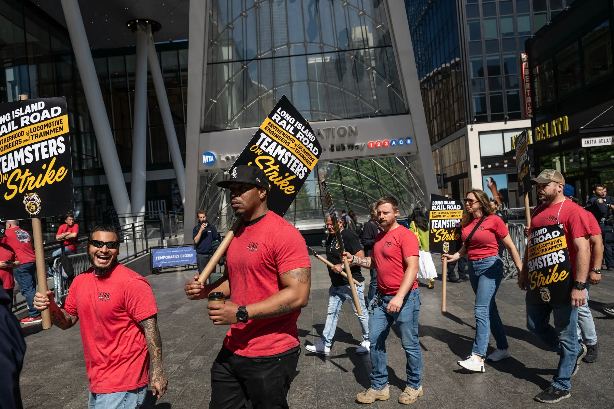 LIRR workers picket outside of Penn Station in New York on May 16.