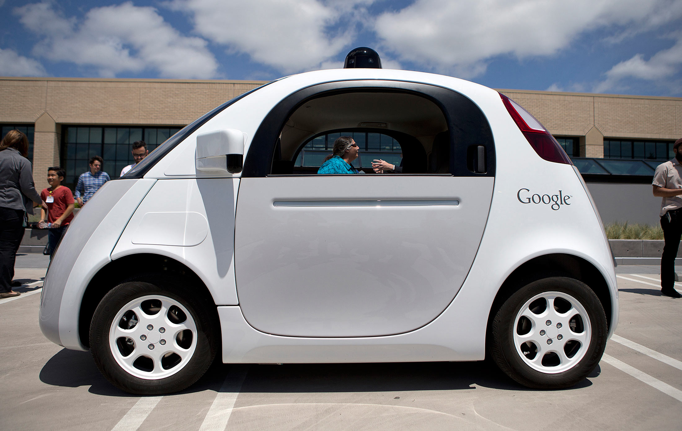 The two-seater prototype of Google's self-driving car.
