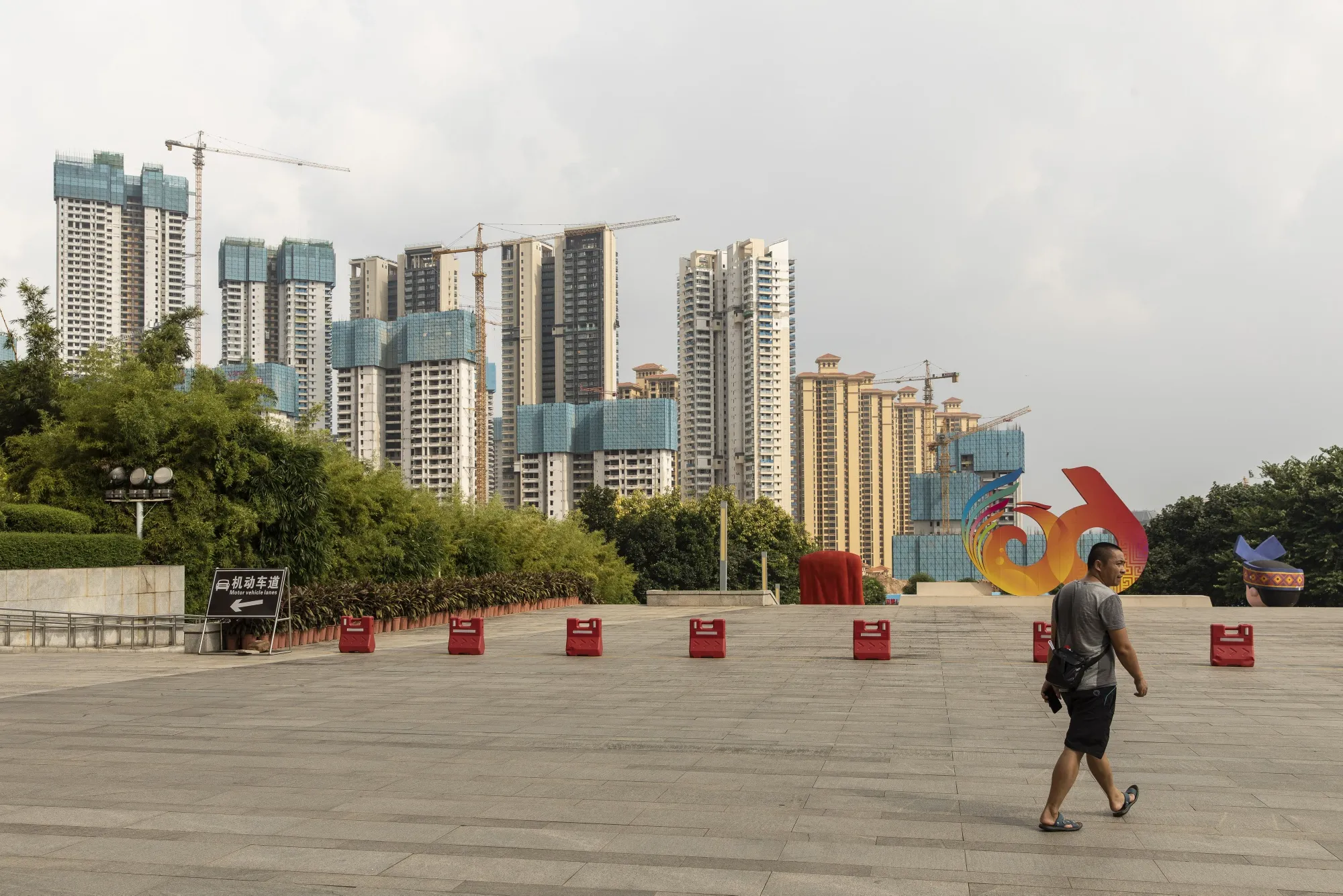 Buildings stand under construction in China.