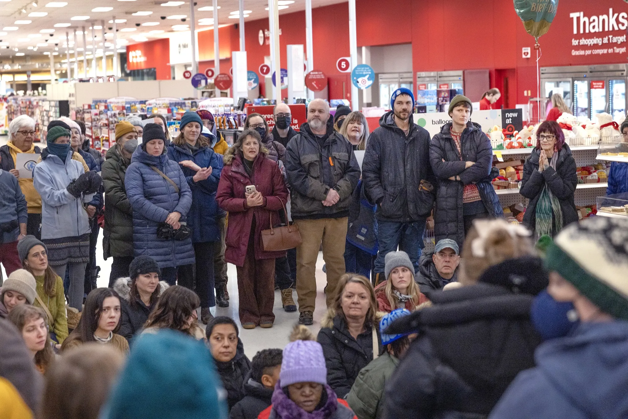Anti-ICE demonstrators protest inside a Target store in Minnesota&nbsp;on Jan. 19.