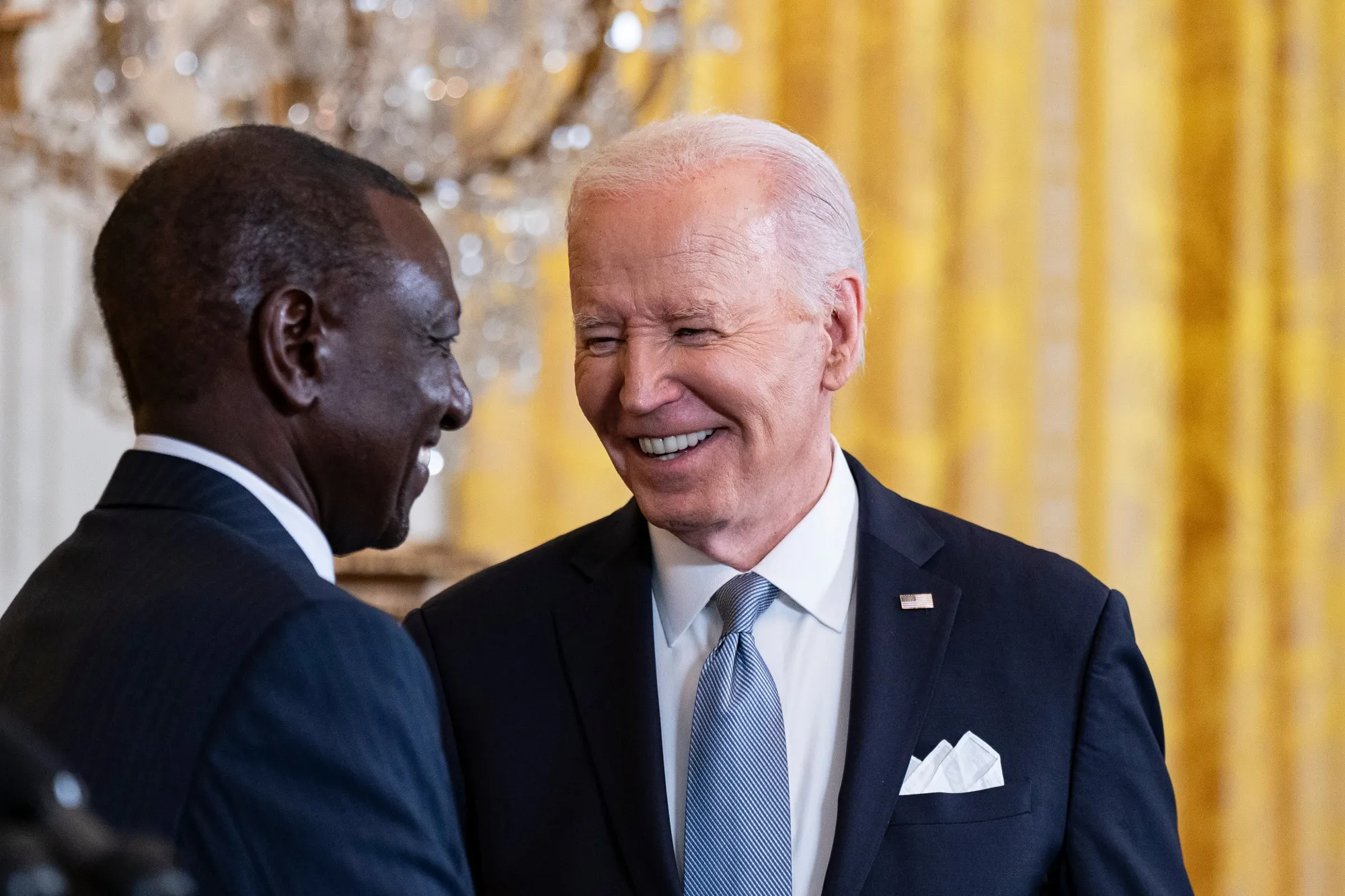 William Ruto, Kenya's president, left, and US President Joe Biden at a news conference during a state visit in the East Room of the White House.