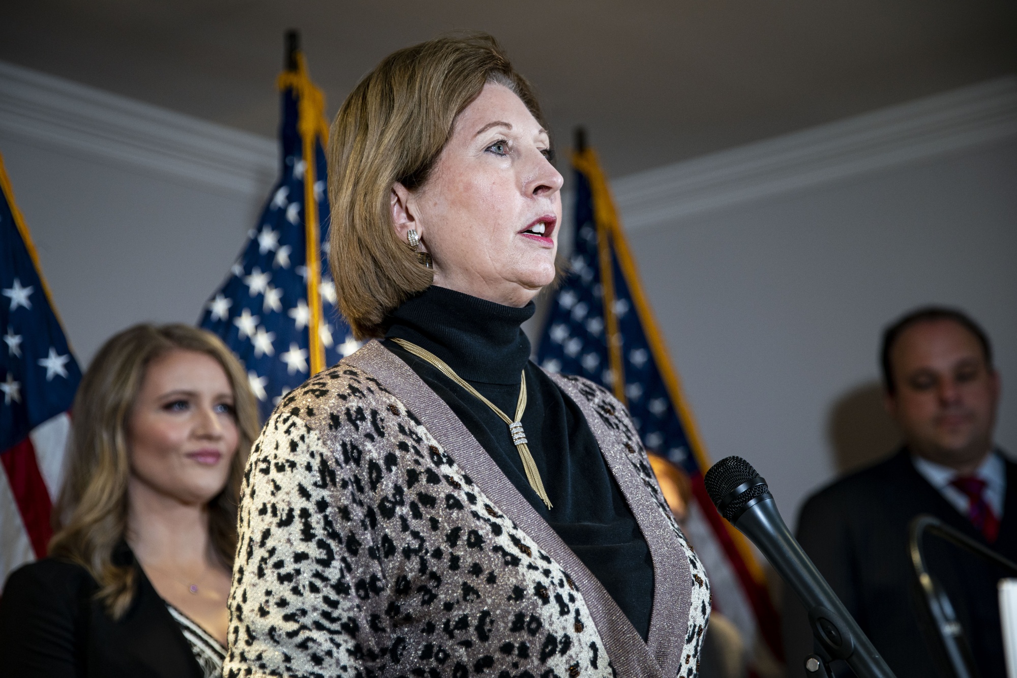 Sidney Powell speaks during a press conference at the Republican National Committee headquarters in Washington, DC on November 19, 2020.