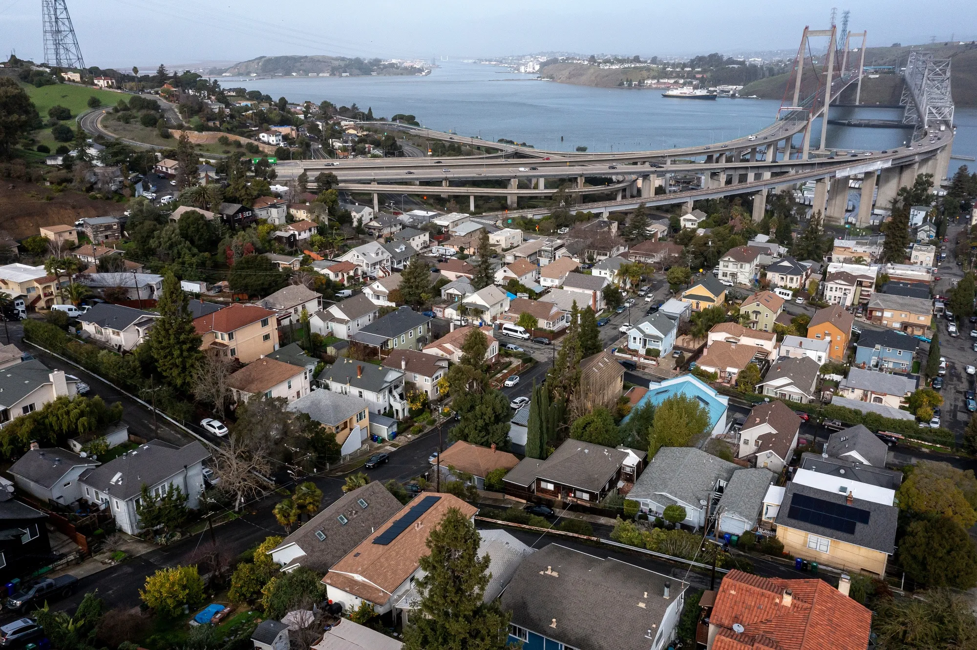 Homes in a residential neighborhood in Crockett, California.