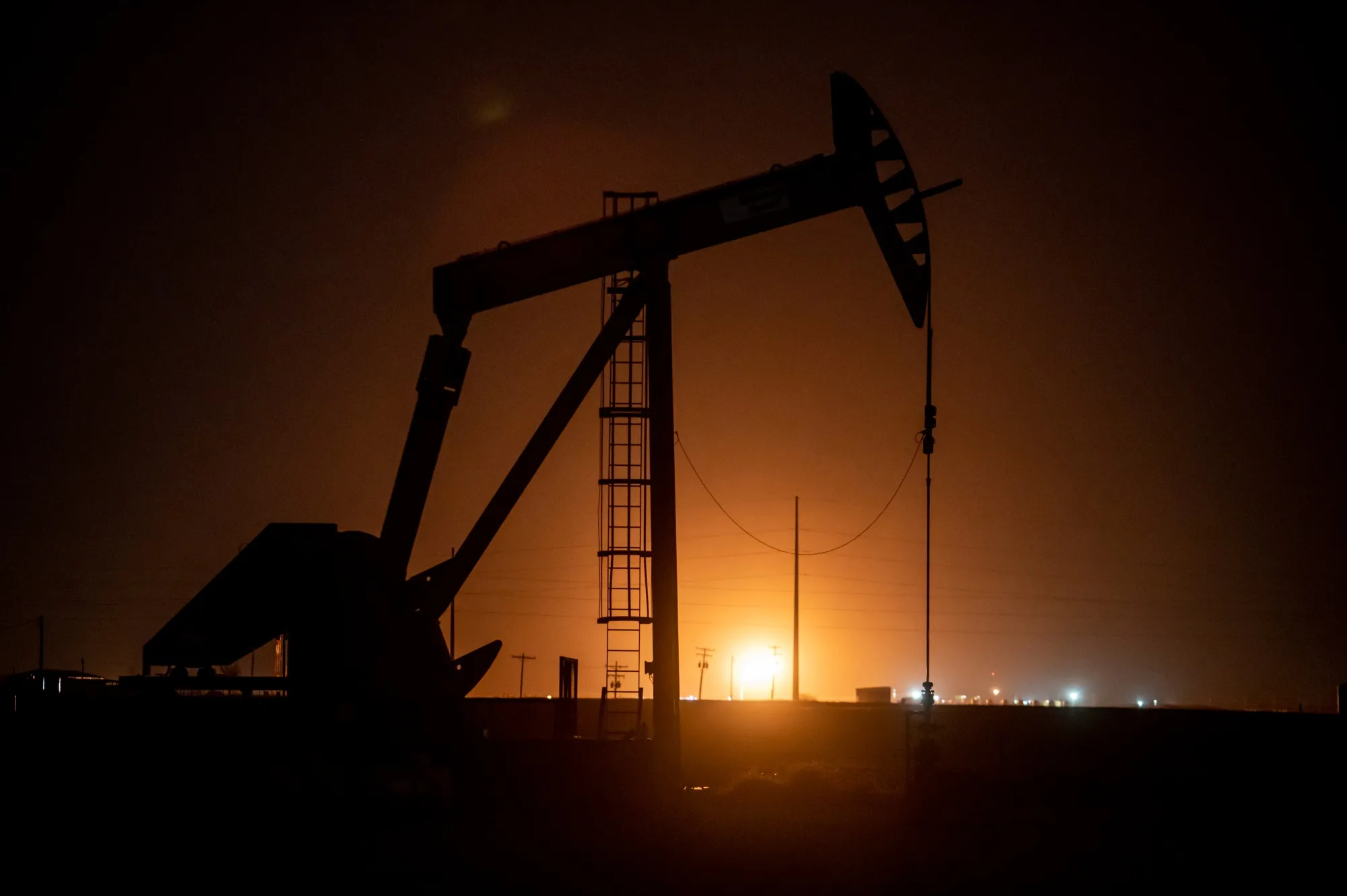 An oil pump jack in Midland, Texas, US.