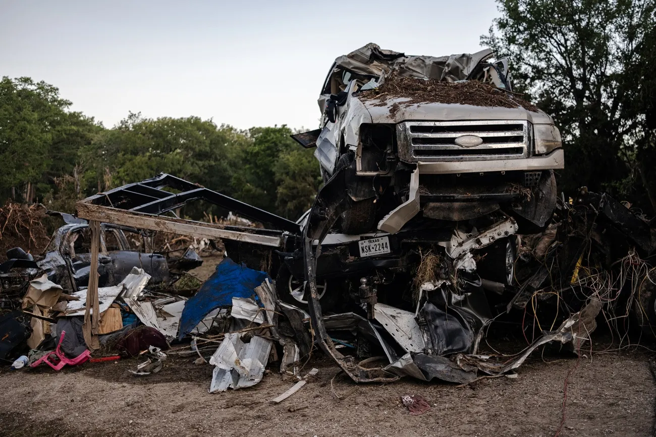 Debris along the Guadalupe River following flash flooding in Ingram, Texas, on July 8.