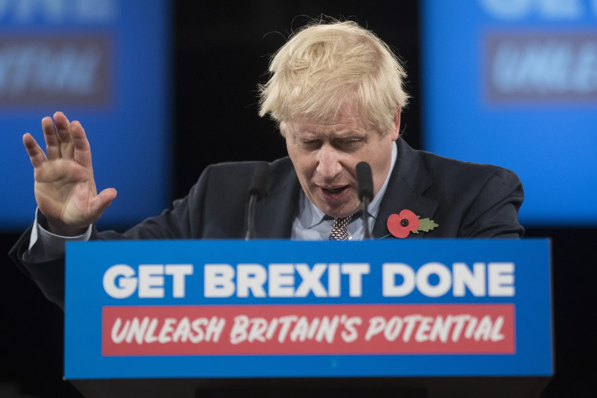 Boris Johnson gestures during the official launch of the party's general election campaign at the National Exhibition Centre in Birmingham, U.K. on Nov. 6.