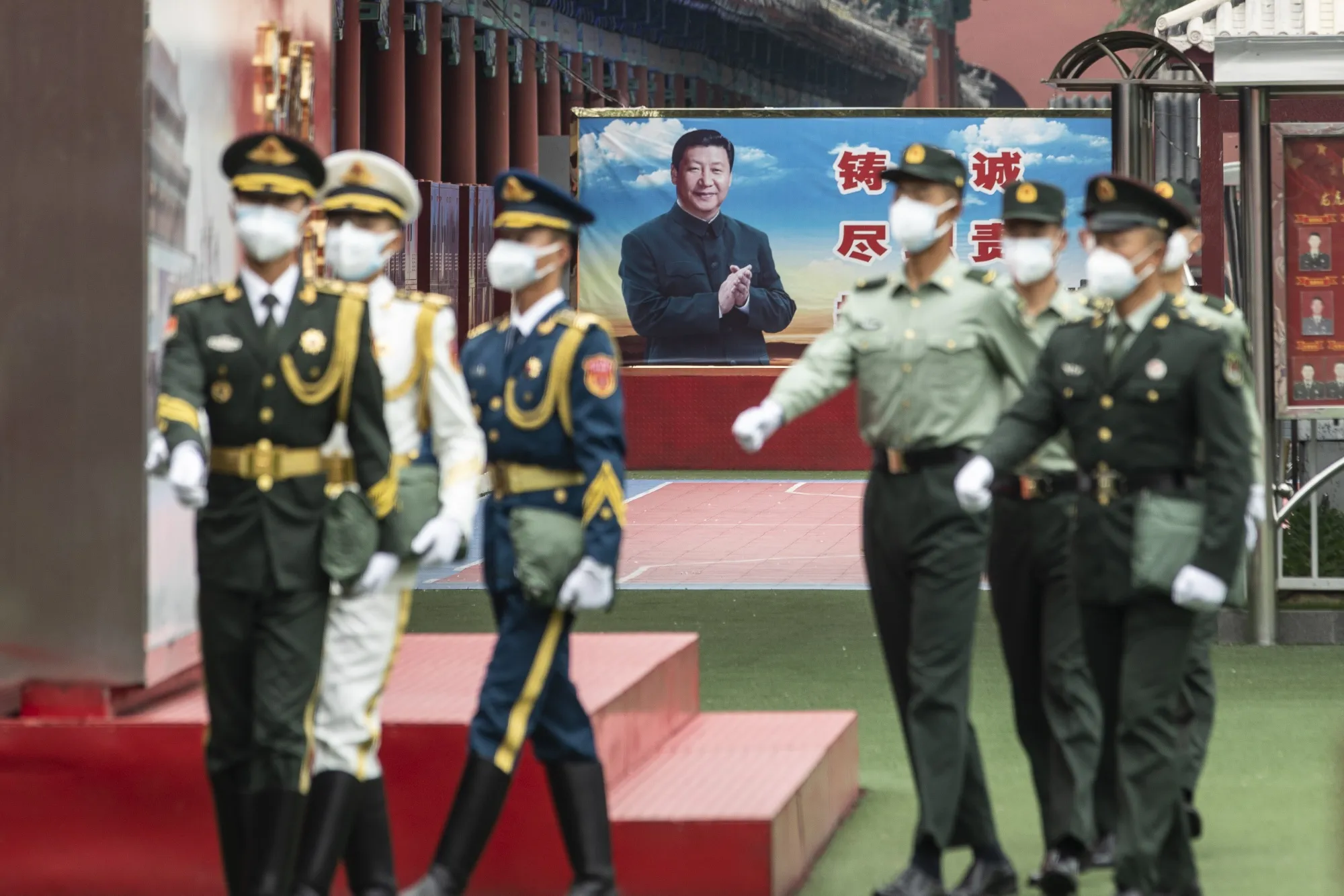 A banner depicting&nbsp;Xi Jinping near the Forbidden City in Beijing.