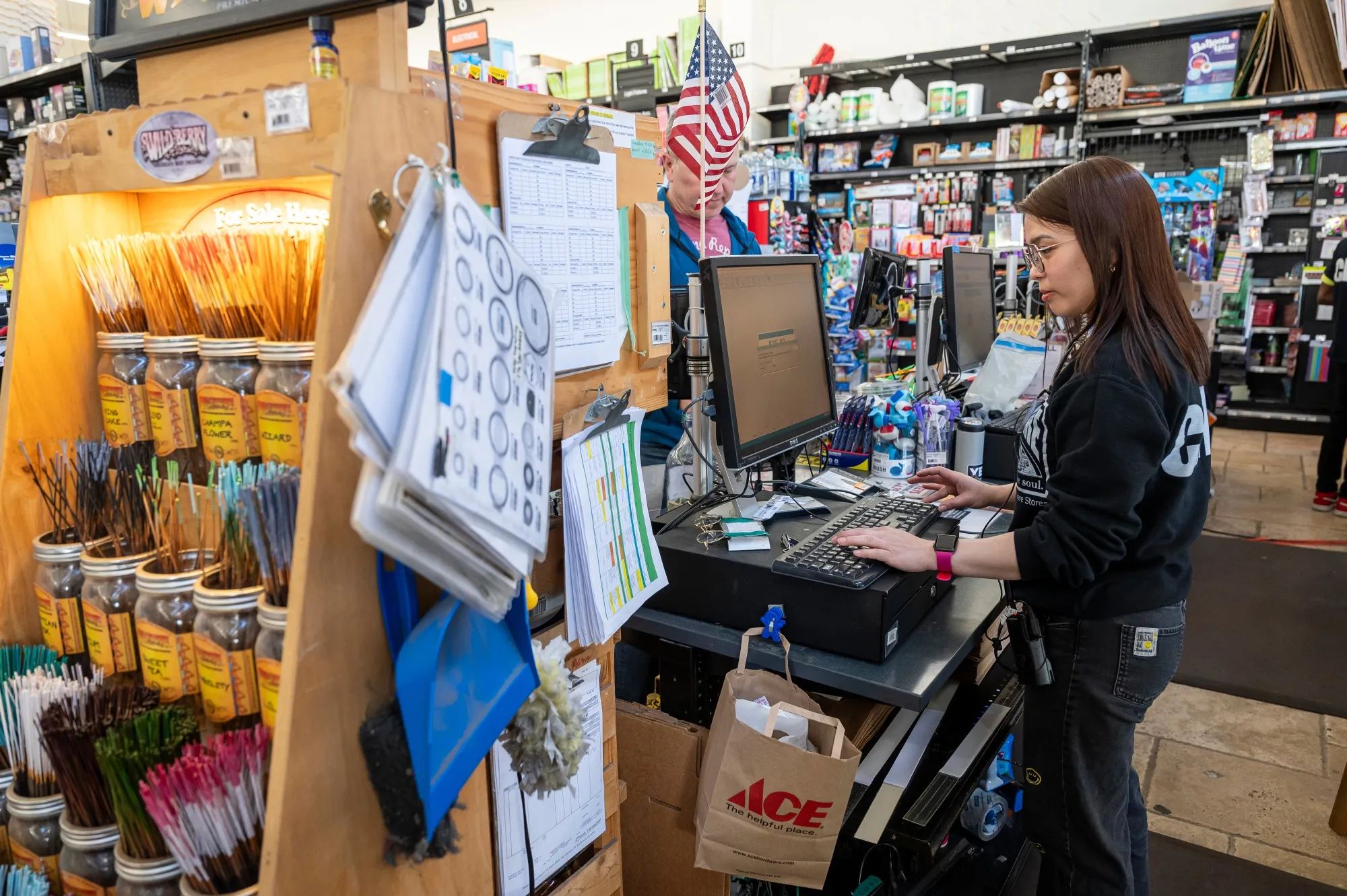 A worker at a hardware store in San Francisco.