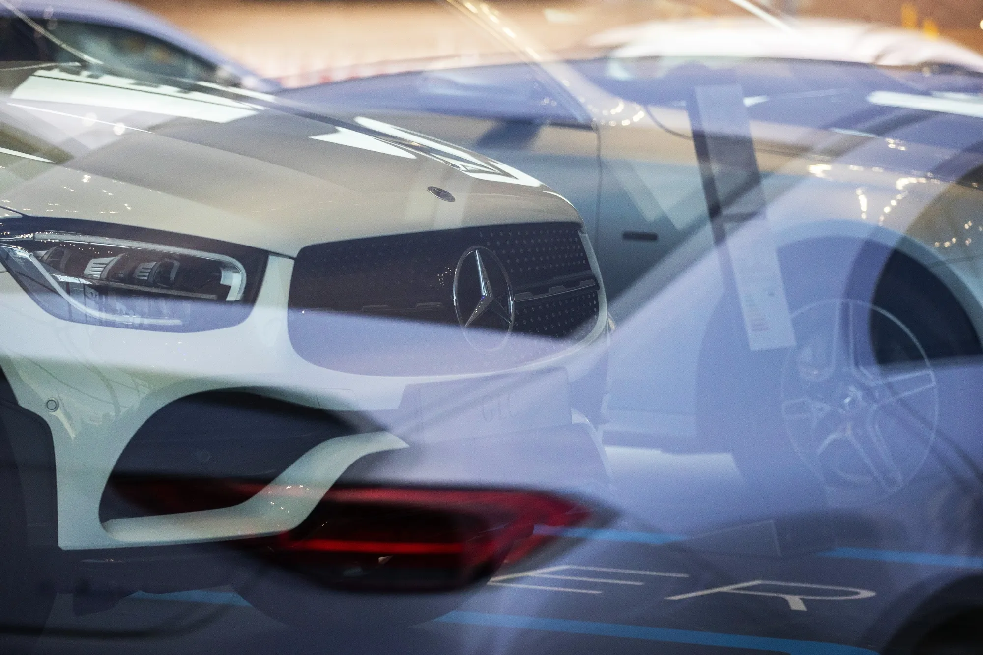 New Mercedes-Benz AG automobiles inside a Daimler AG showroom in Frankfurt.