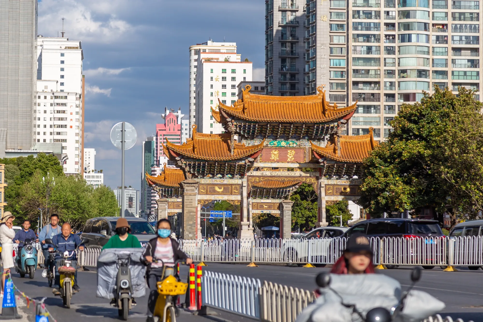 Drivers on motor bikes&nbsp;in Kunming, Yunnan Province, China.